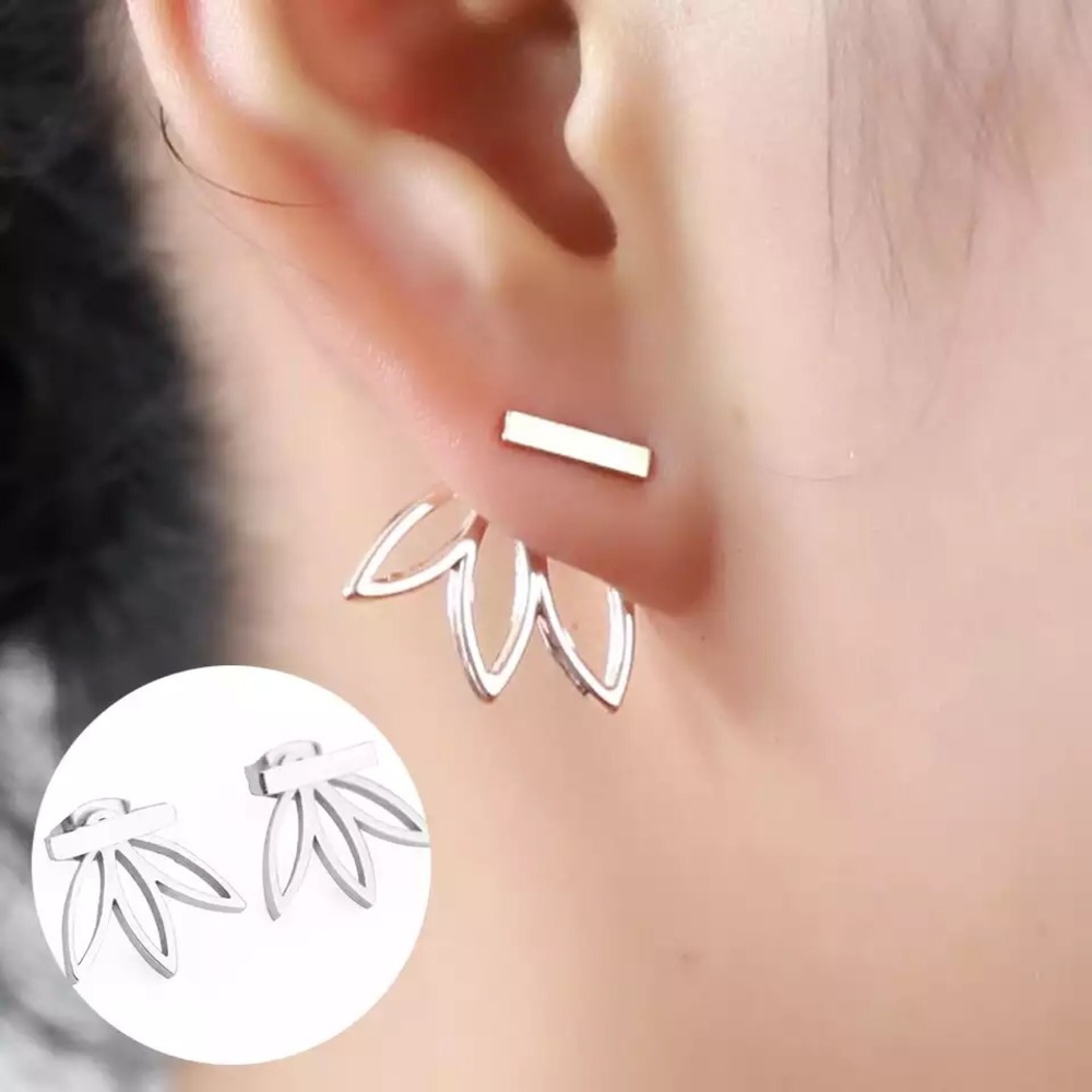 ‼️3/$30 Silver Lotus Flower & Bar Stud Earrings